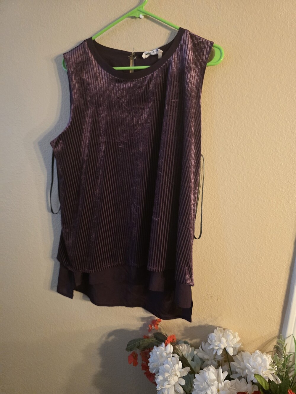 Calvin Klein Purple Velvet Pleated Sleeveless Tank